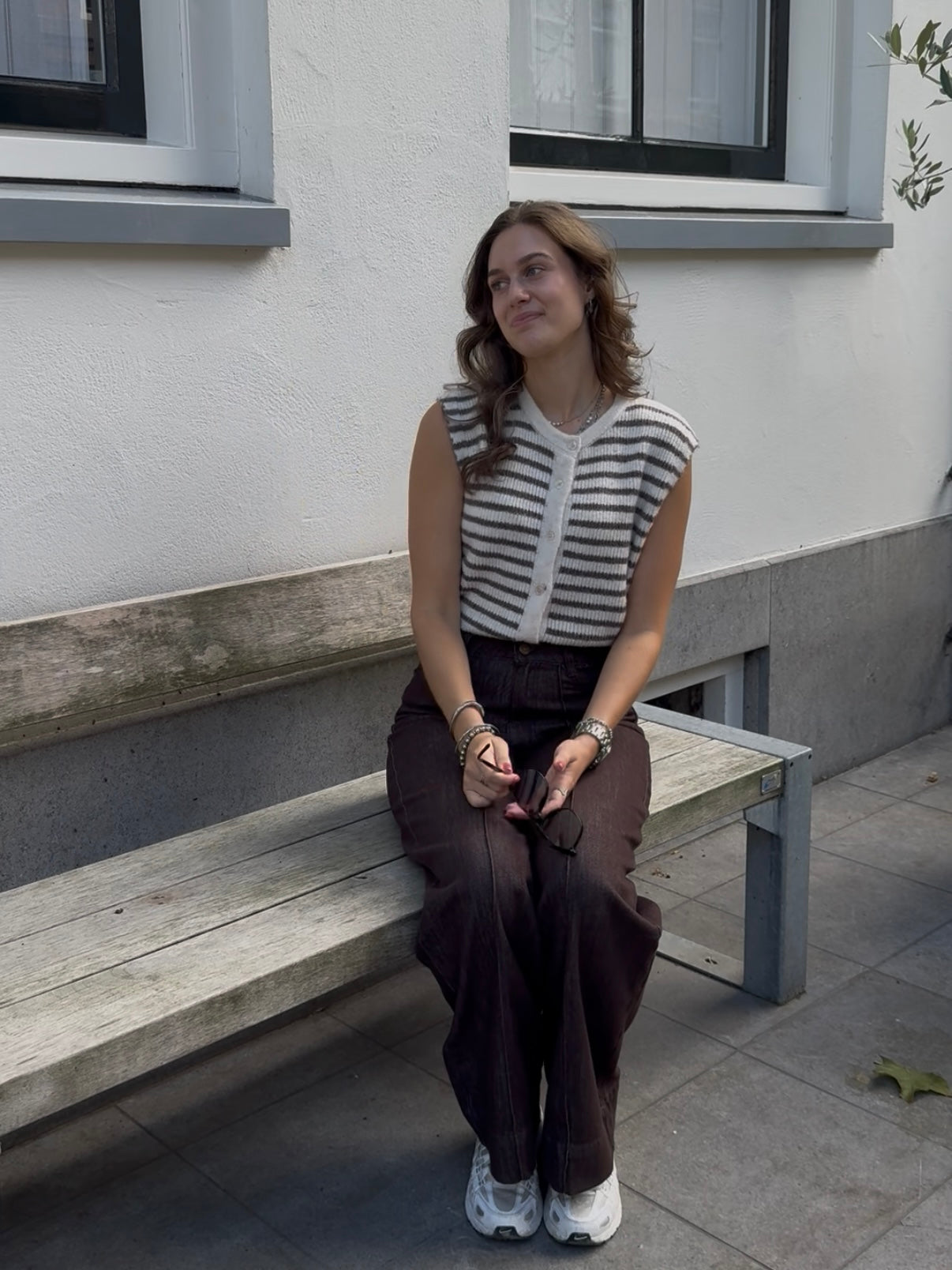 Gestreepte knit top - bruin