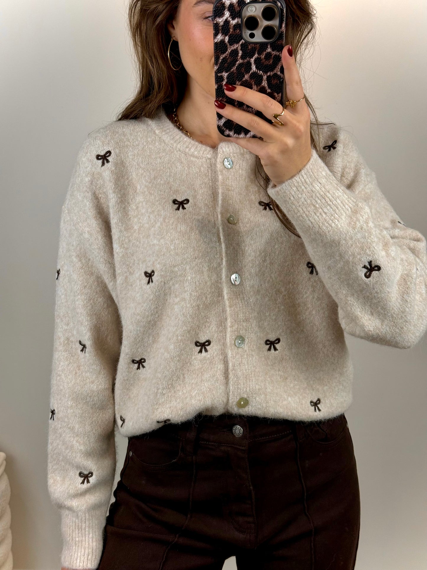 Vest met strikjes - beige