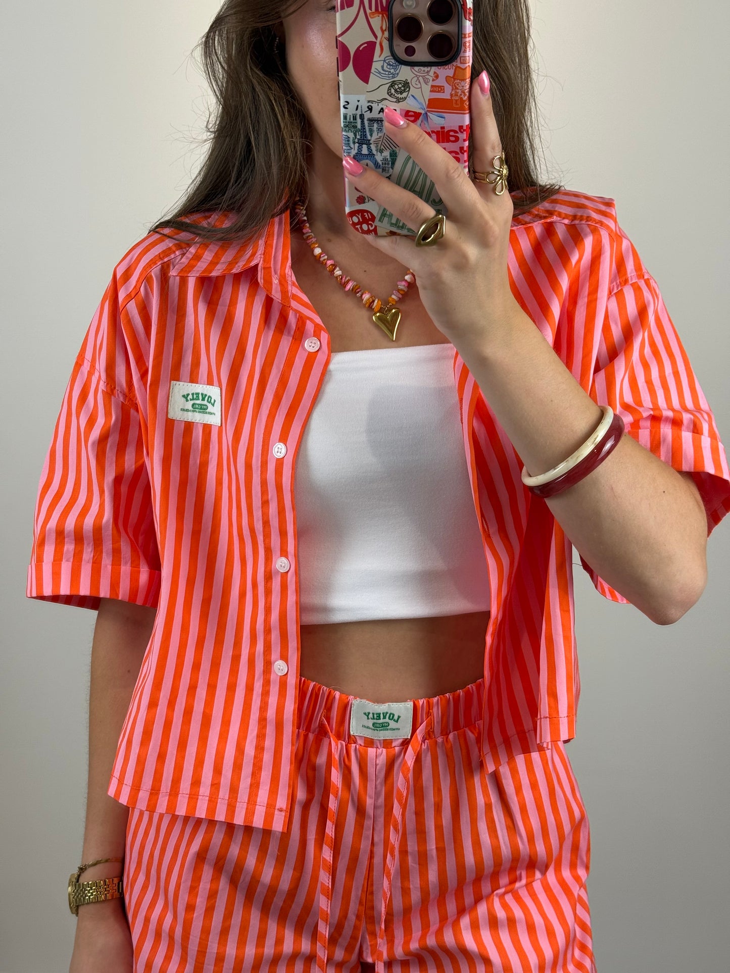 Gestreept short - oranje roze