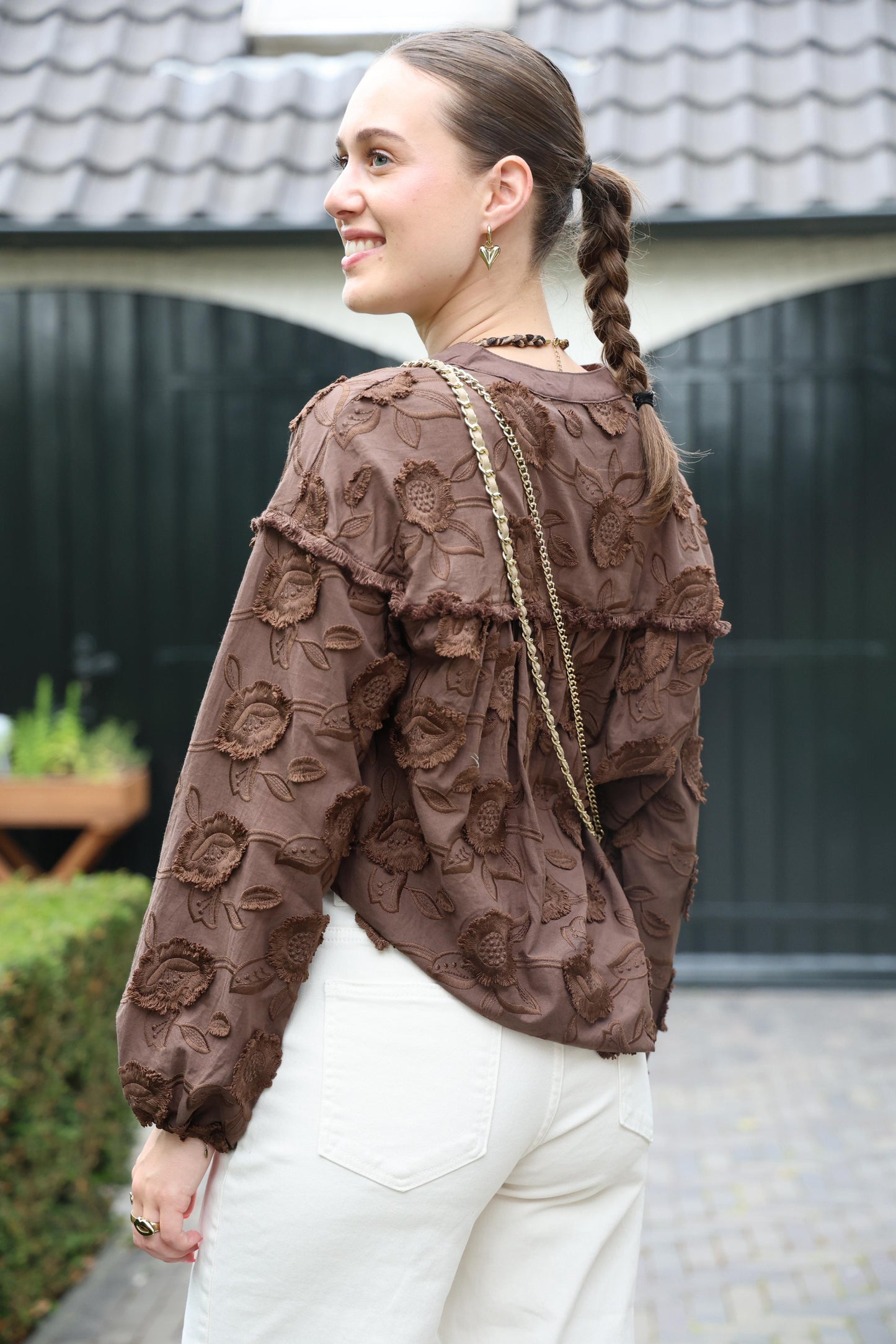 Blouse met bloemen - bruin