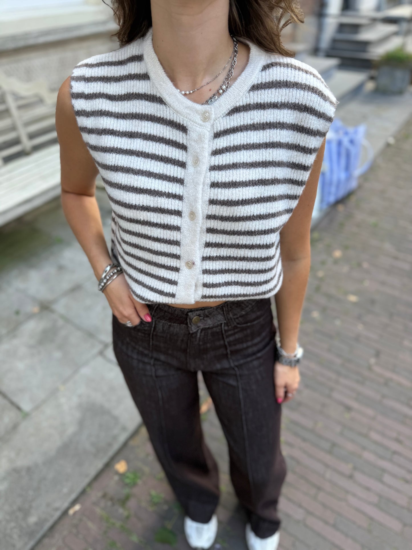 Gestreepte knit top - bruin