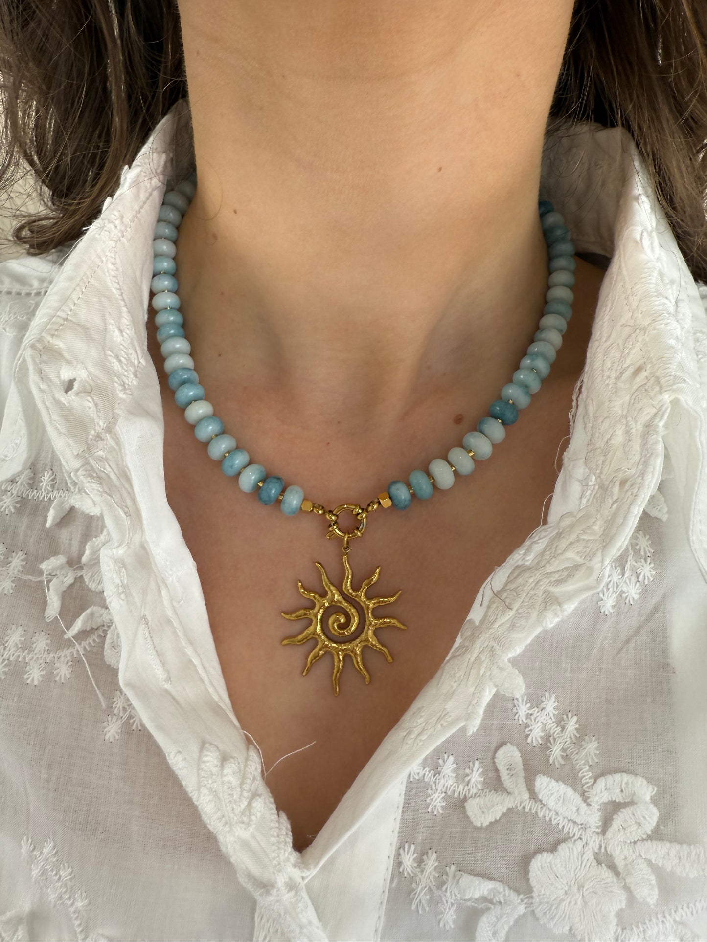 Blauwe steentjes ketting | Goud