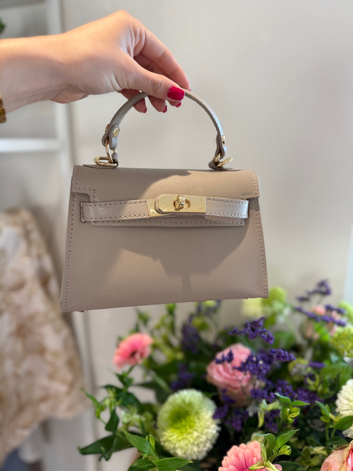 Leren tas - taupe - Grace
