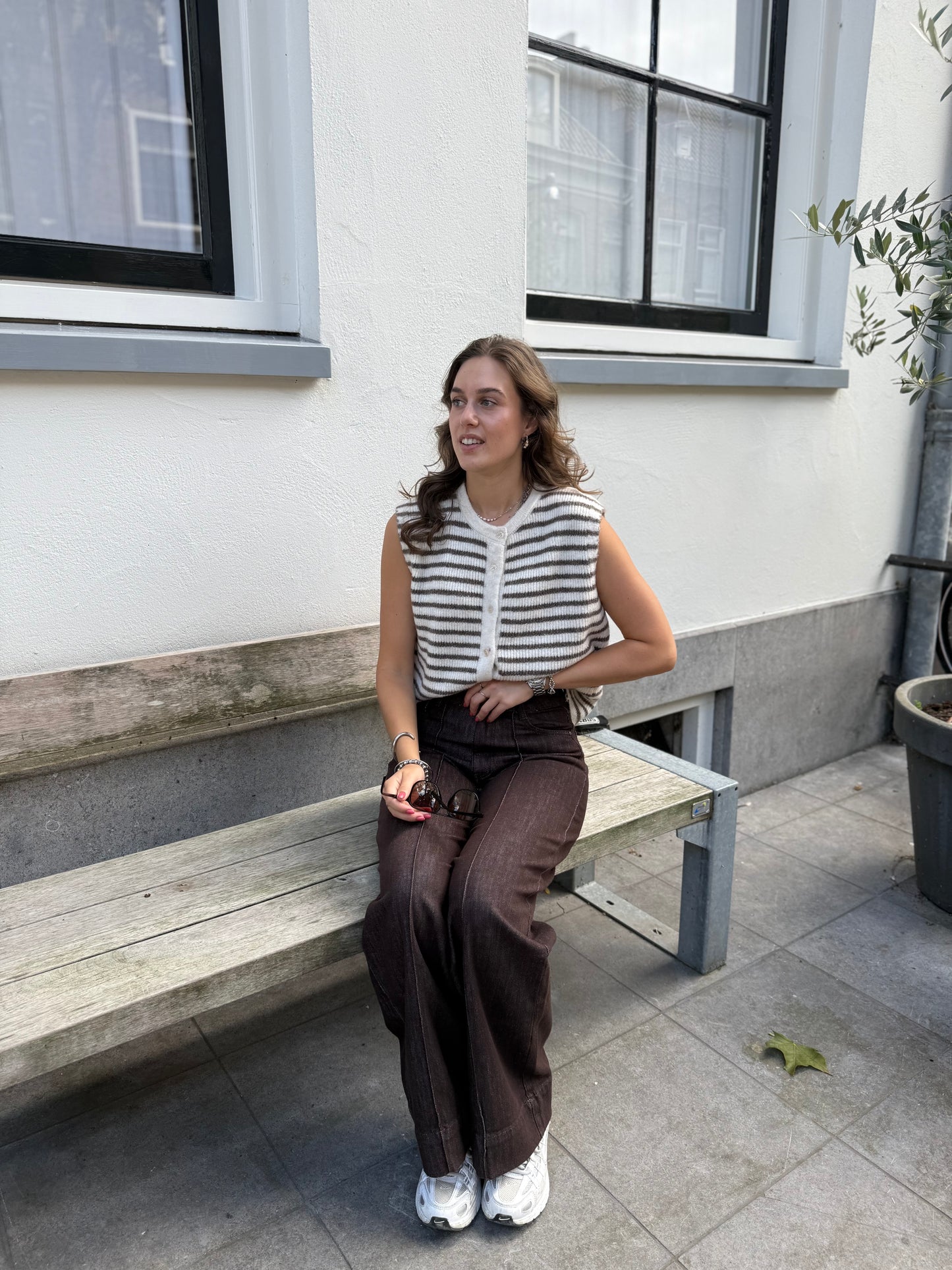 Gestreepte knit top - bruin