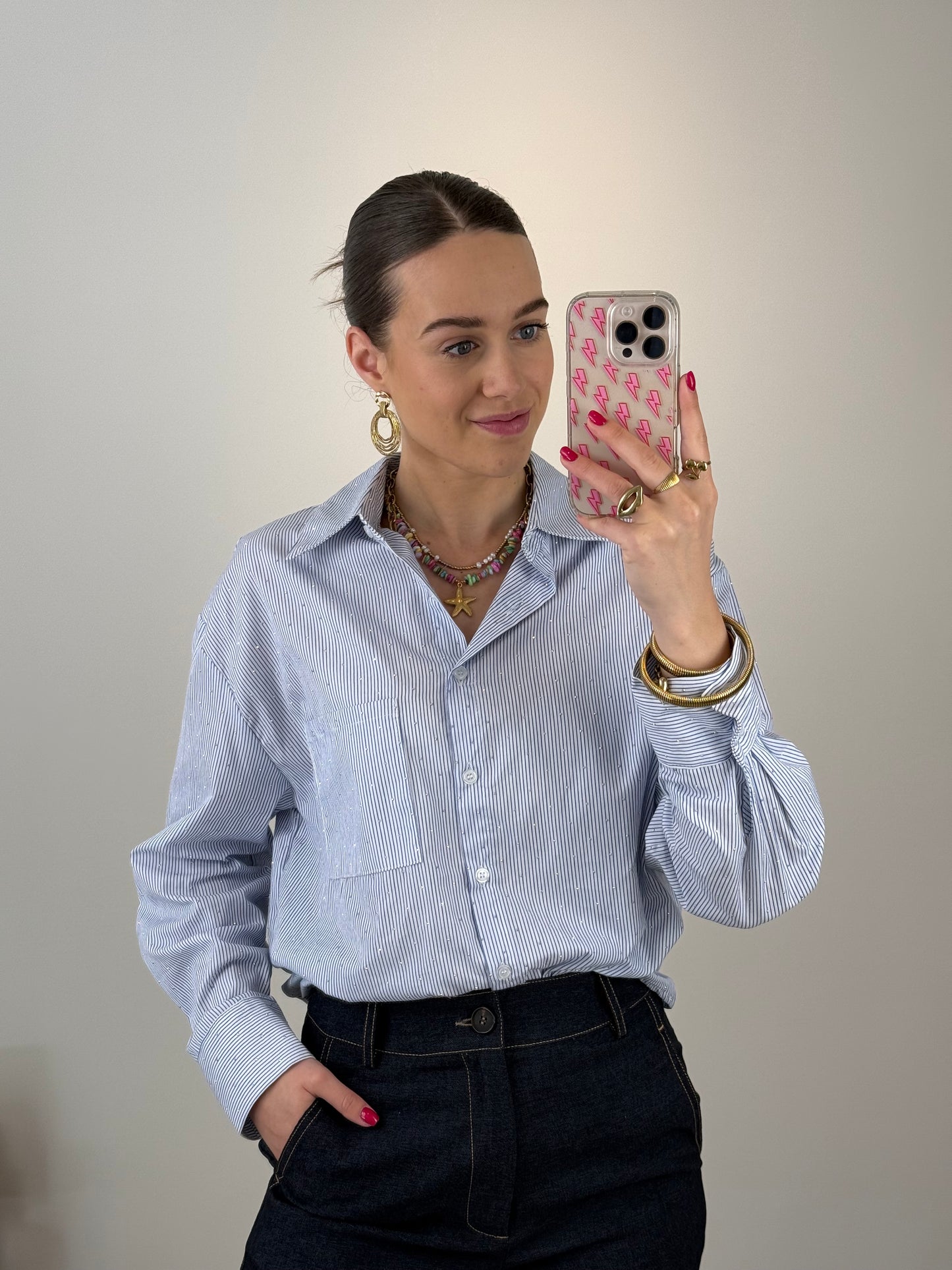 Gestreepte blouse met strass steentjes