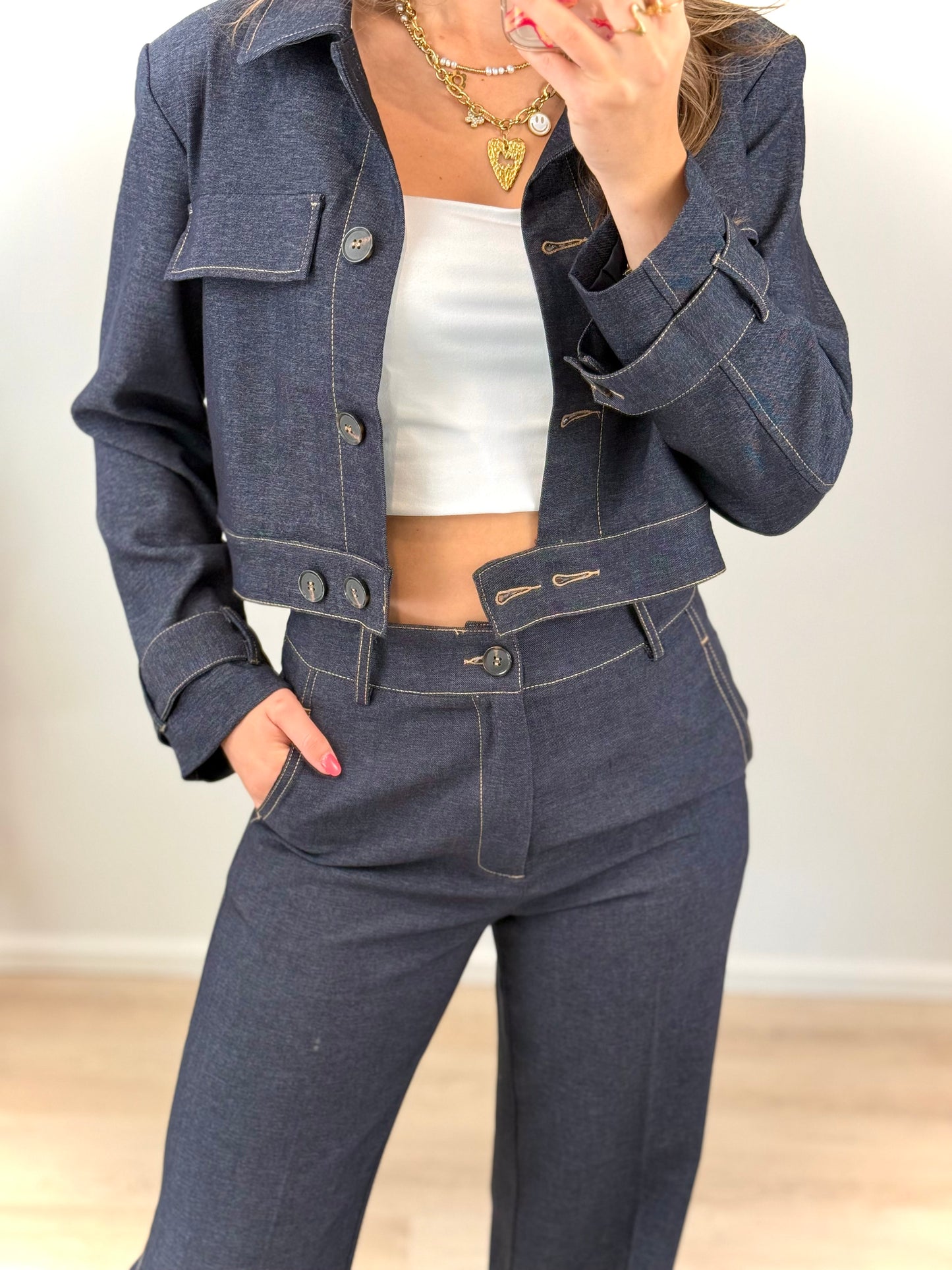 Stretch pantalon - dark denim