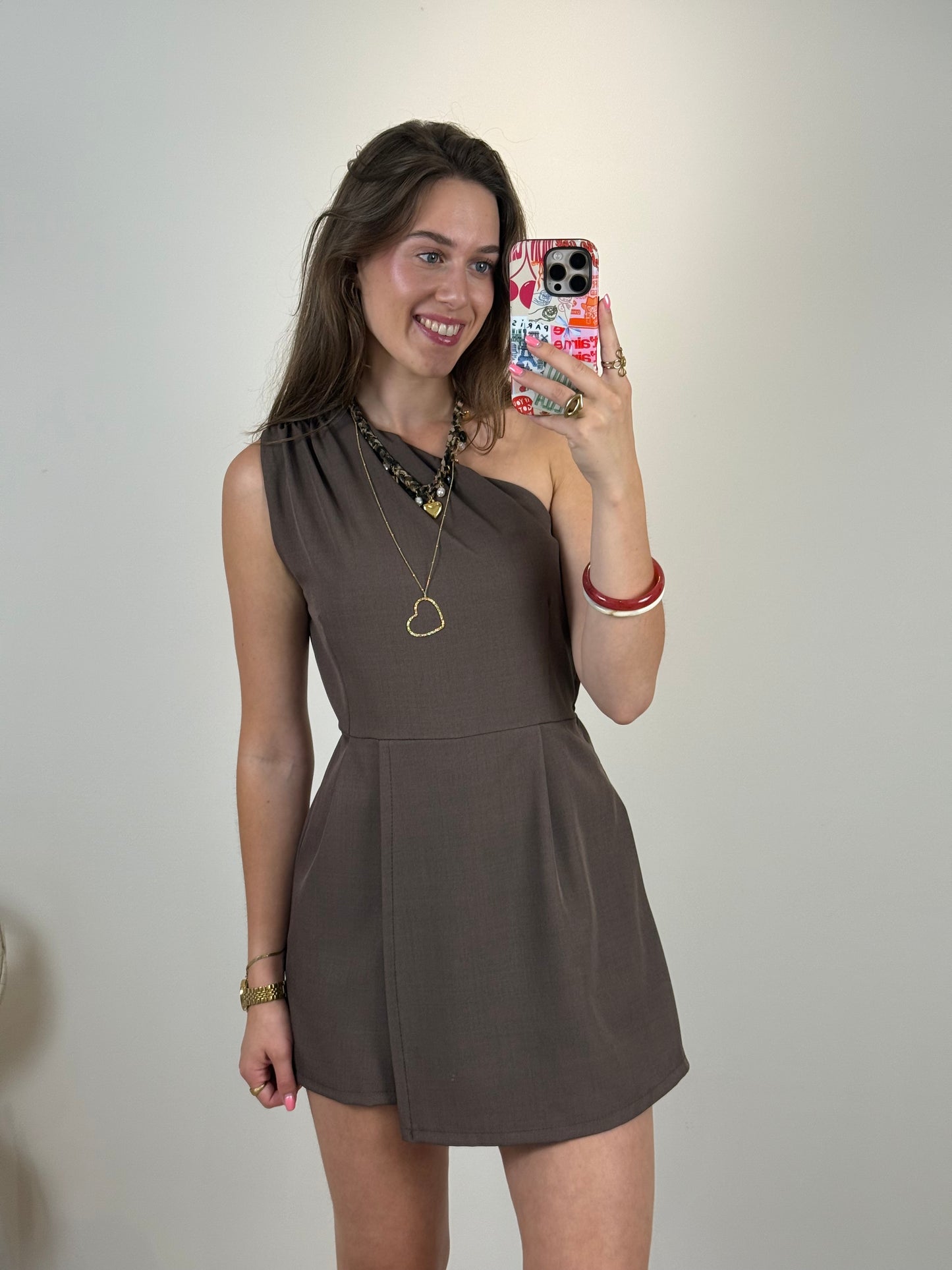 One shoulder playsuit - bruin
