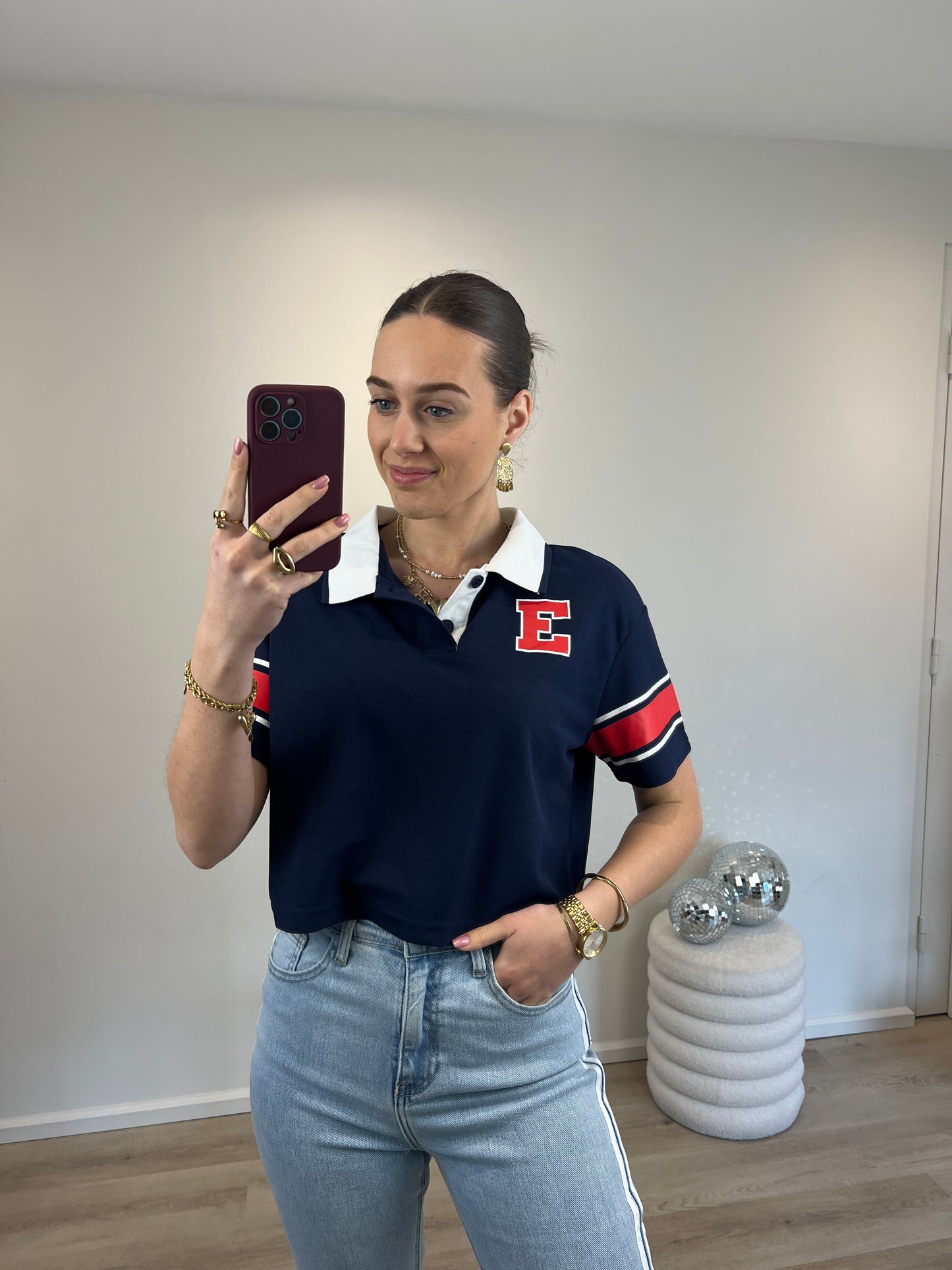 Blauwe baseball polo - top