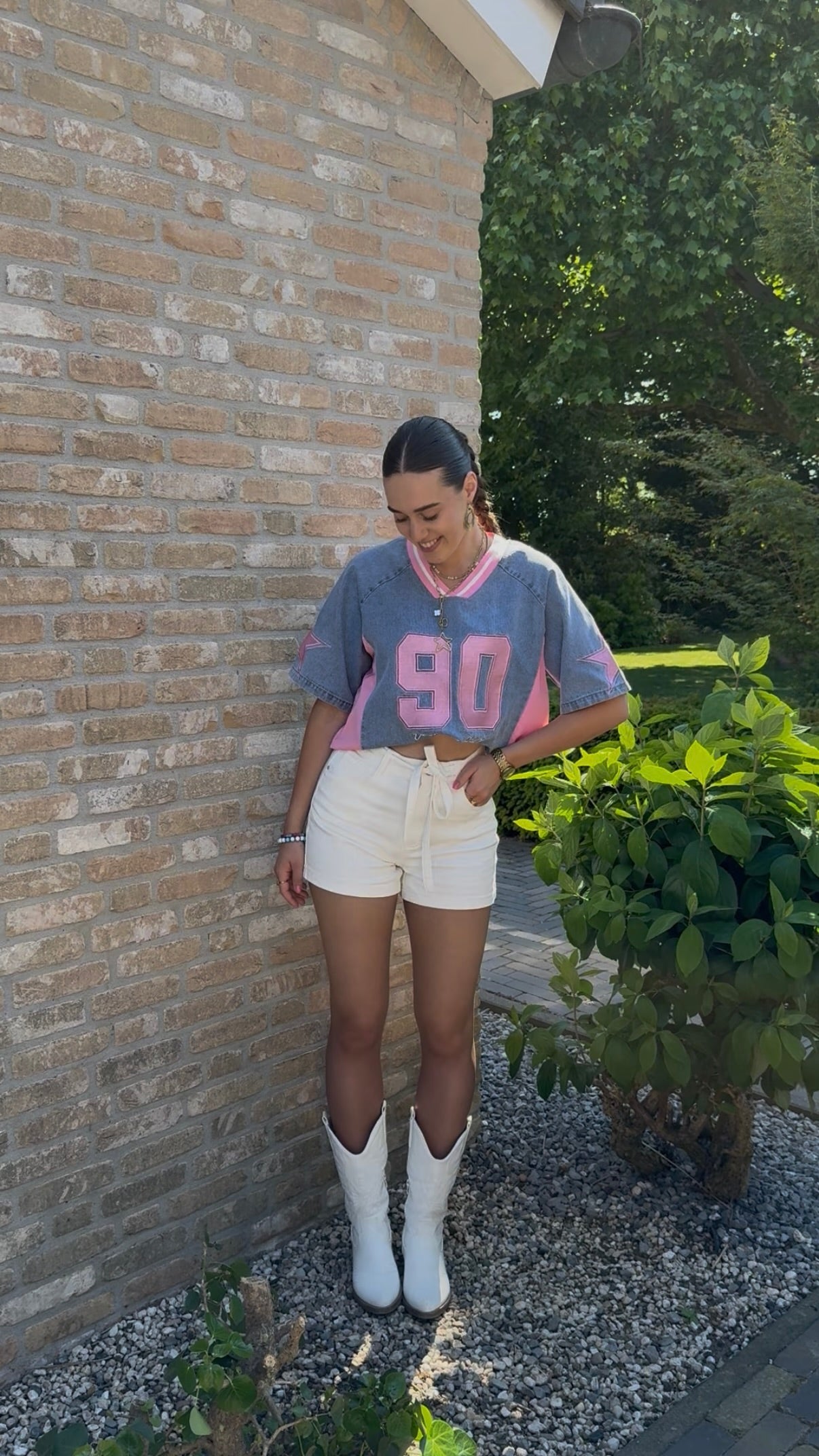 Stretch short met ceintuur - wit
