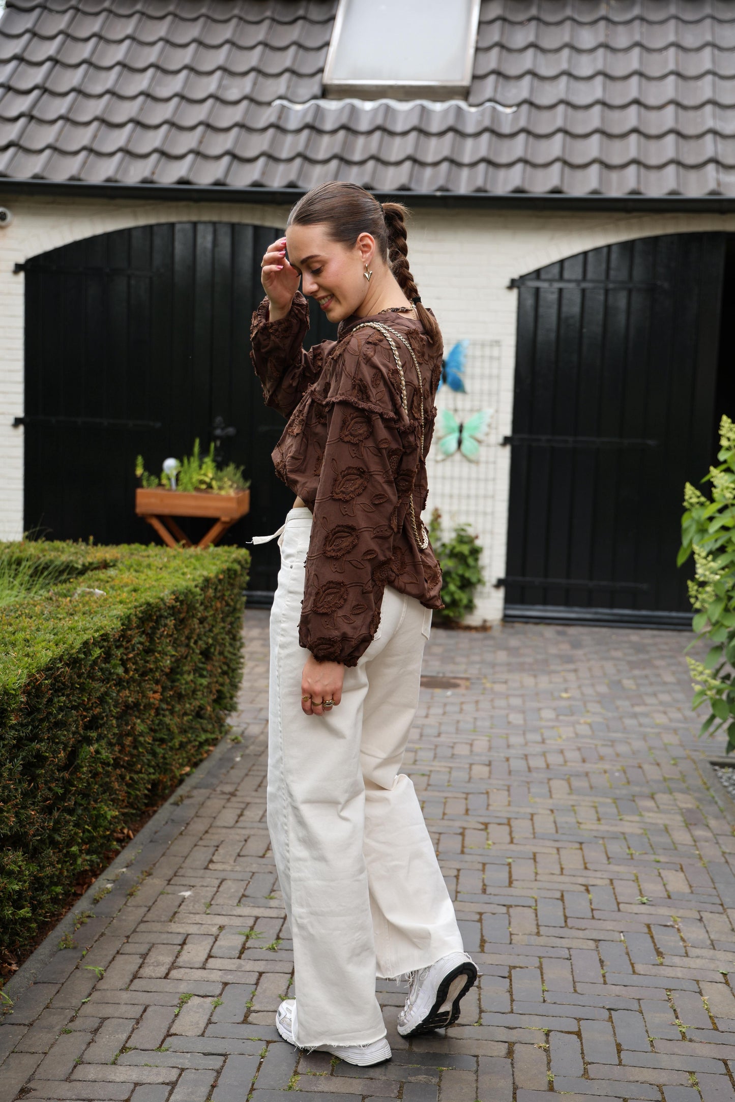 Blouse met bloemen - bruin