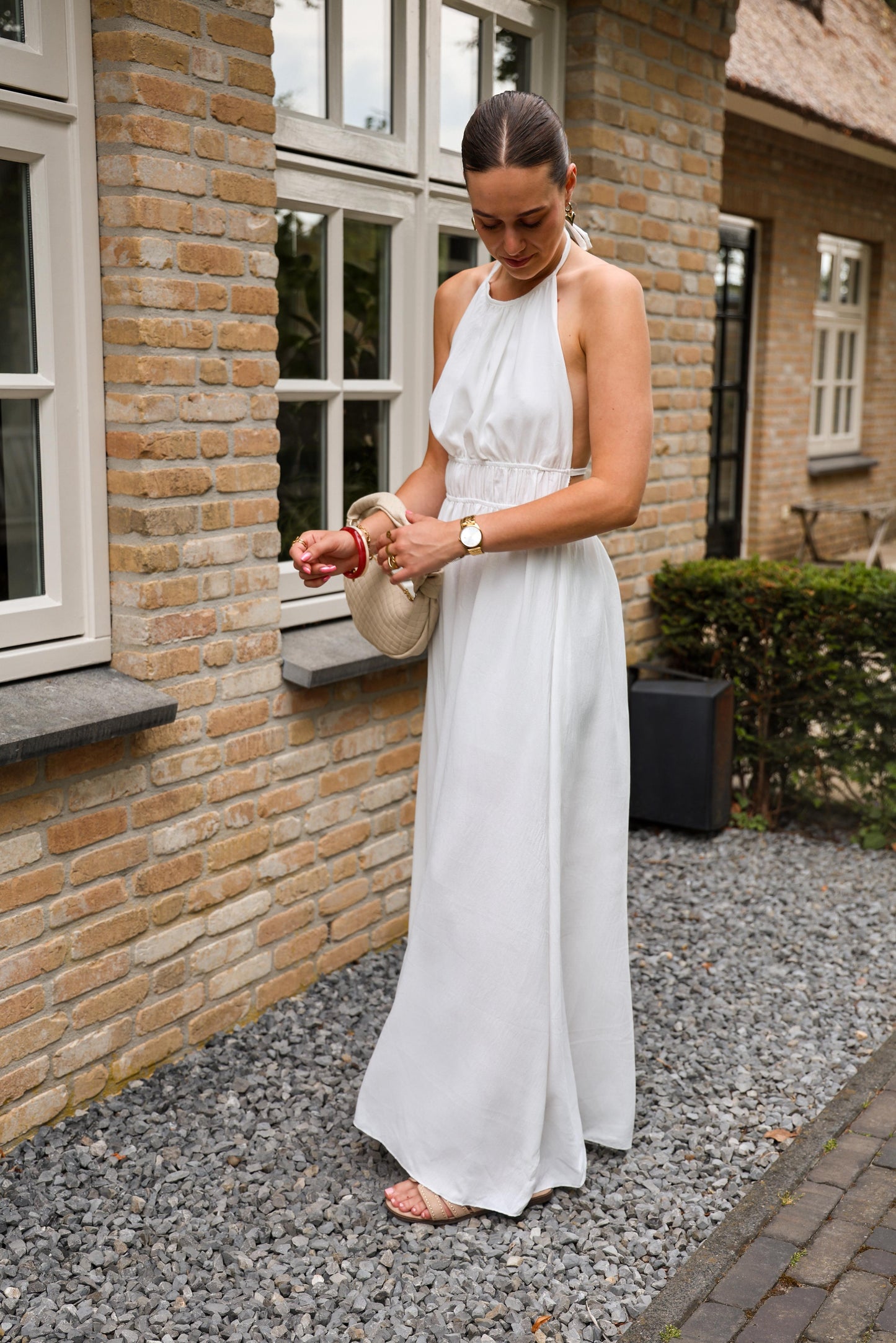 Halter jurk met open rug - wit