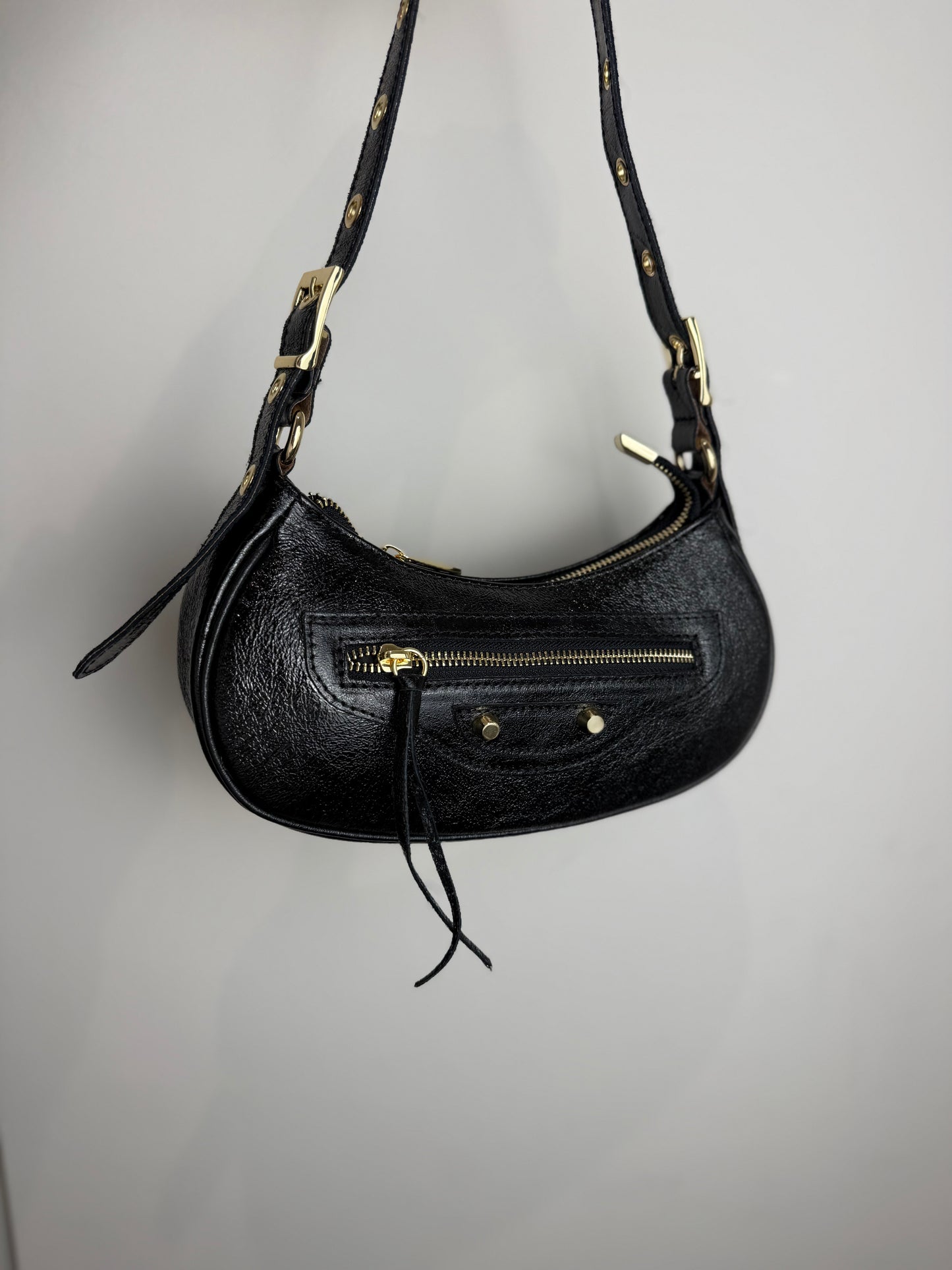 Leren tas Britt - metallic zwart