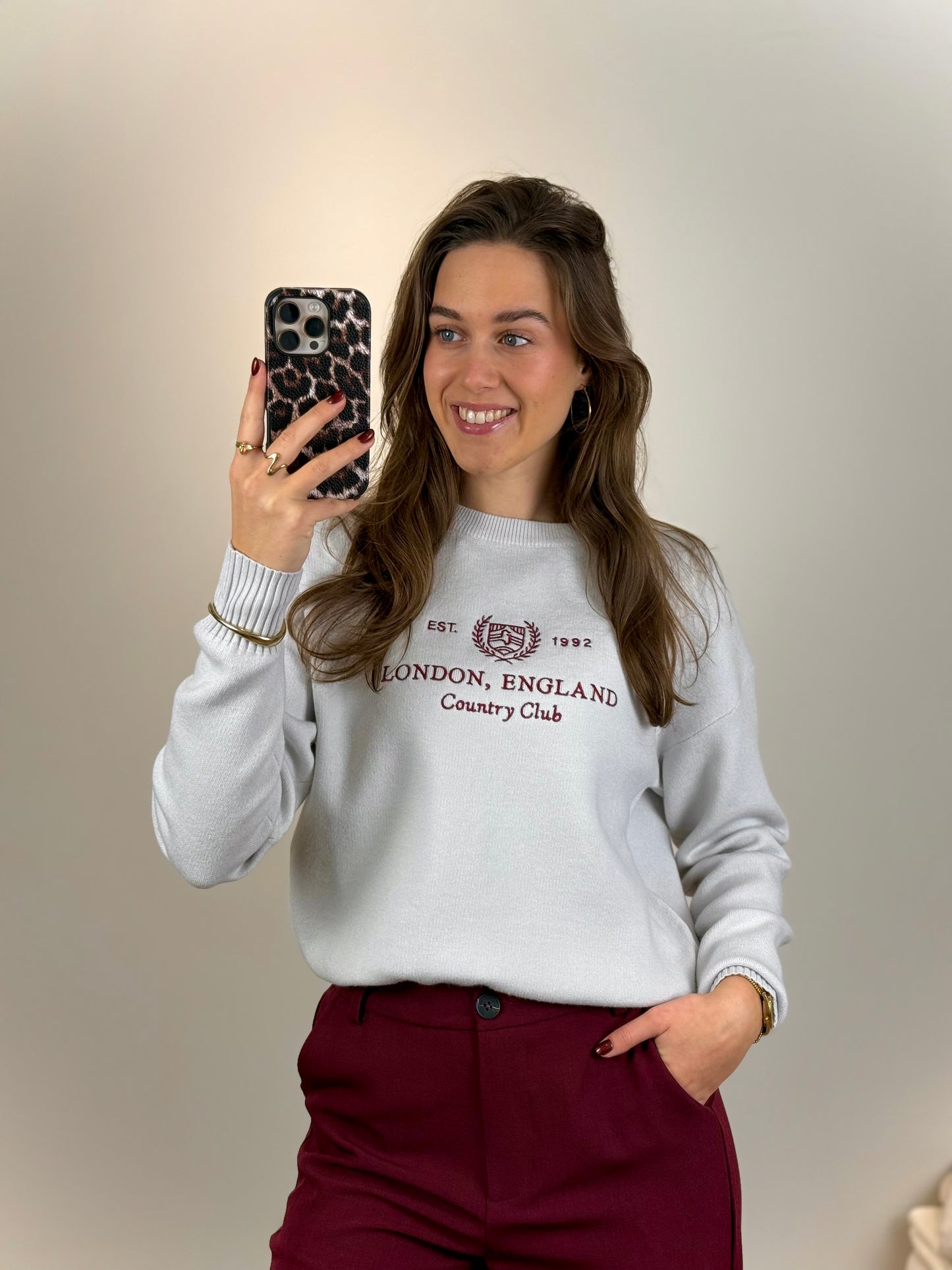 Zachte trui London - grijs bordeaux