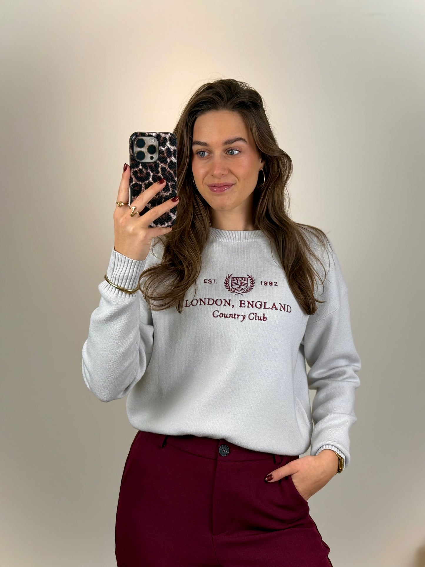 Zachte trui London - grijs bordeaux