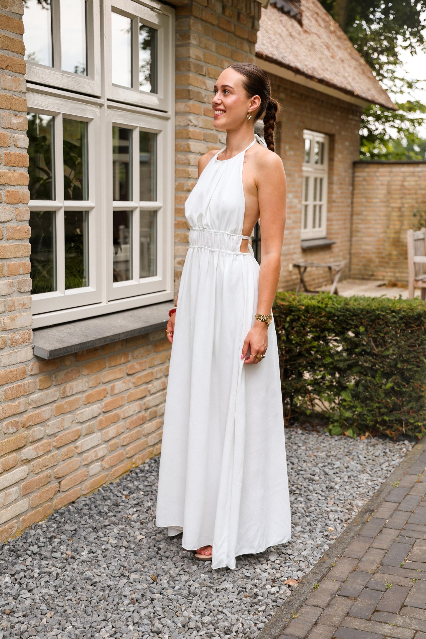 Halter jurk met open rug - wit