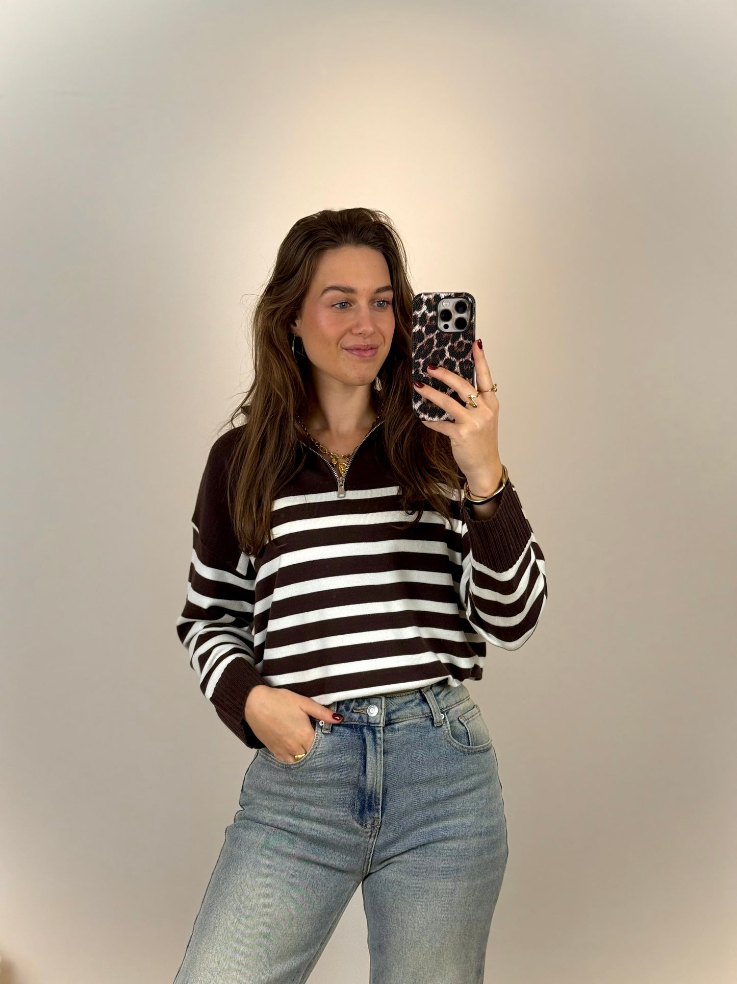 Zipper trui - bruin