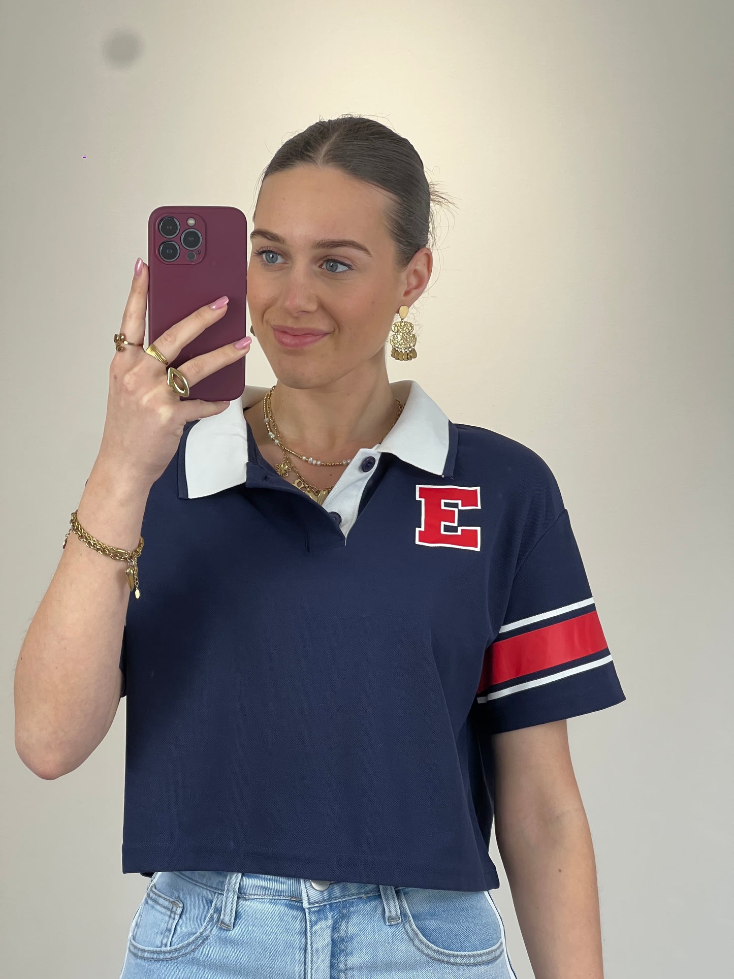 Blauwe baseball polo - top