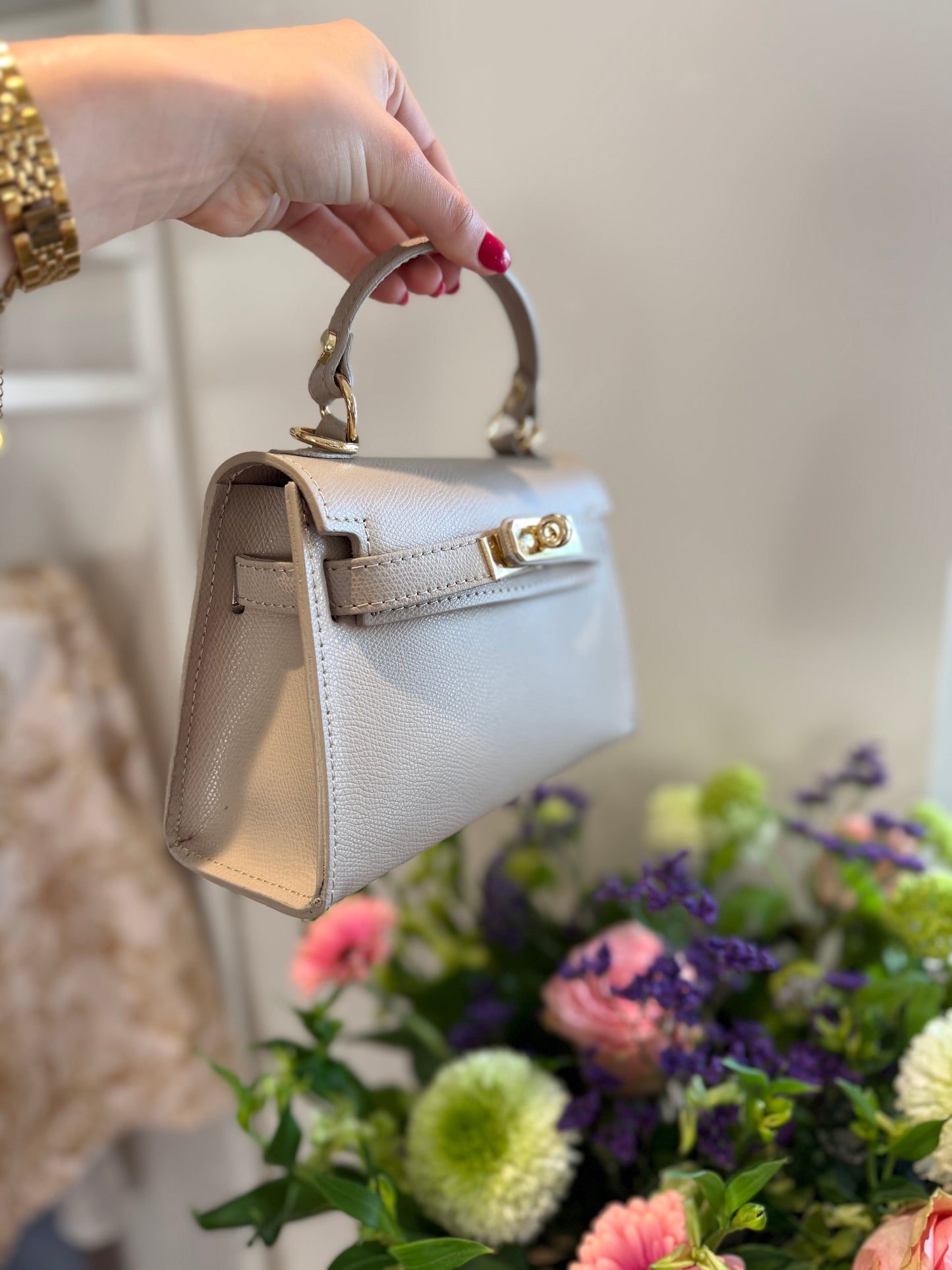 Leren tas - taupe - Grace