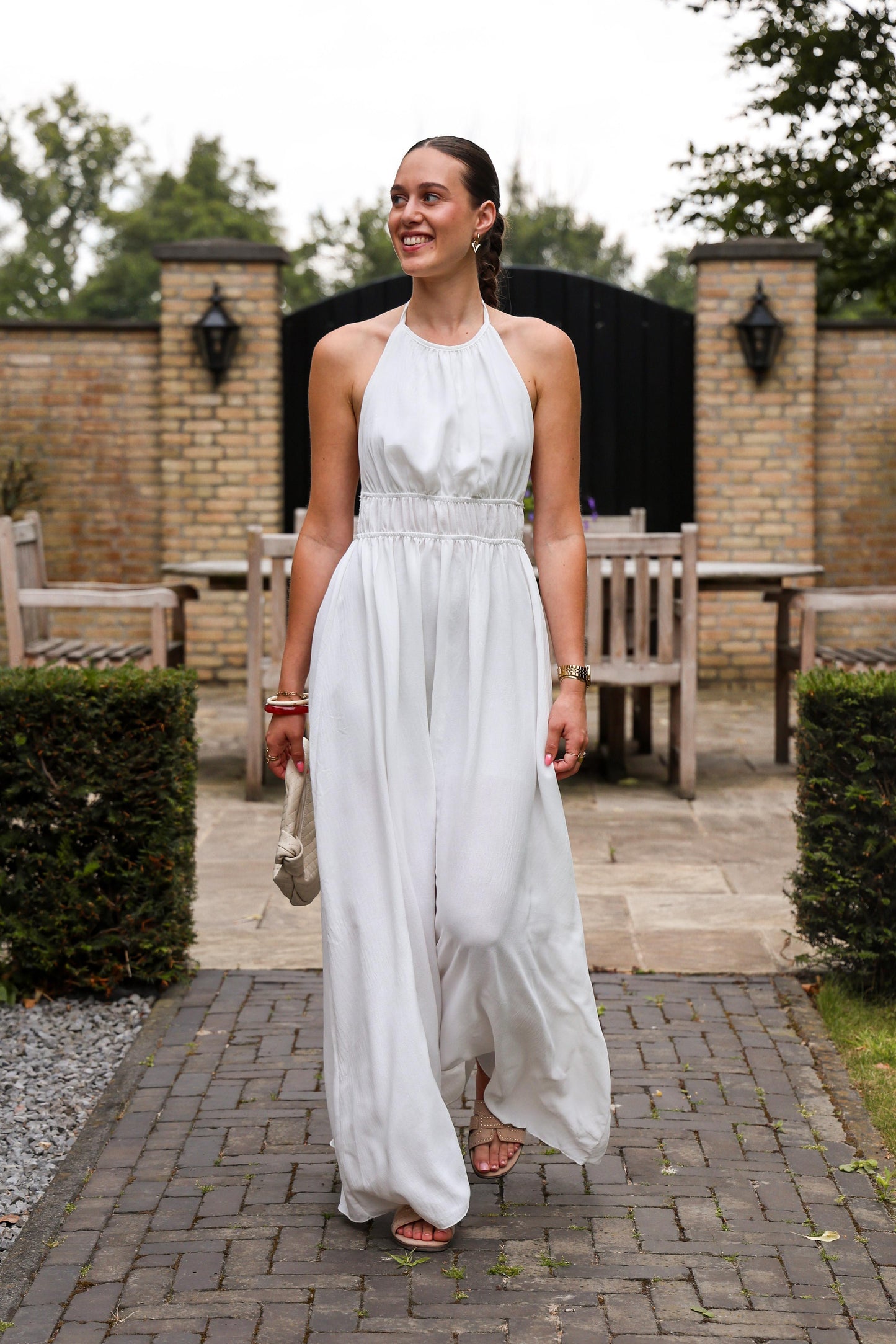 Halter jurk met open rug - wit