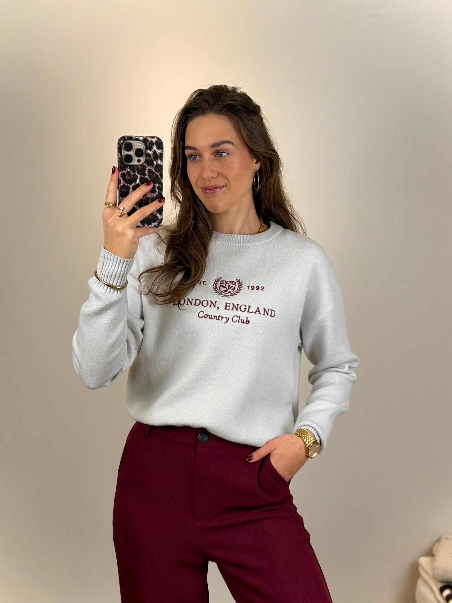 Zachte trui London - grijs bordeaux