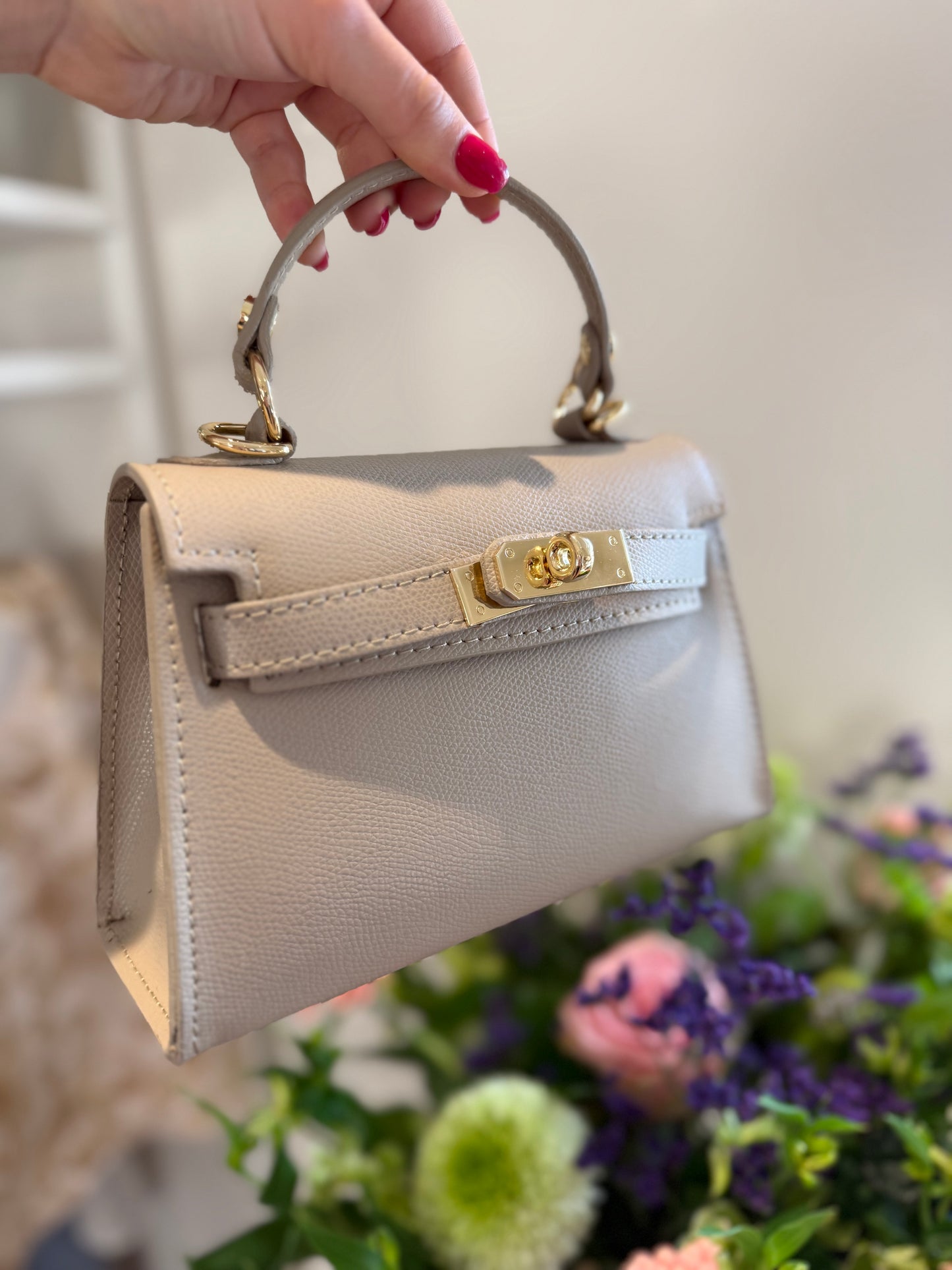 Leren tas - taupe - Grace