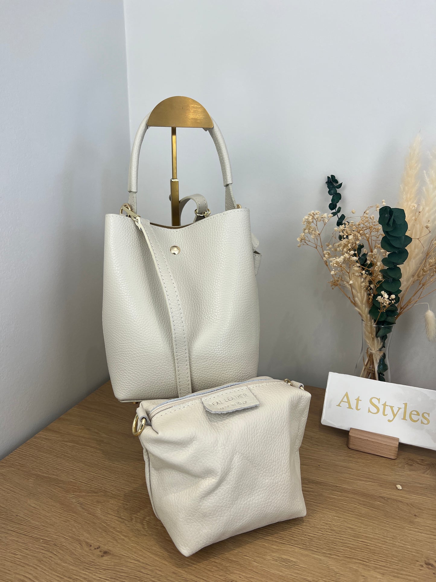 Leren tas | Ecru