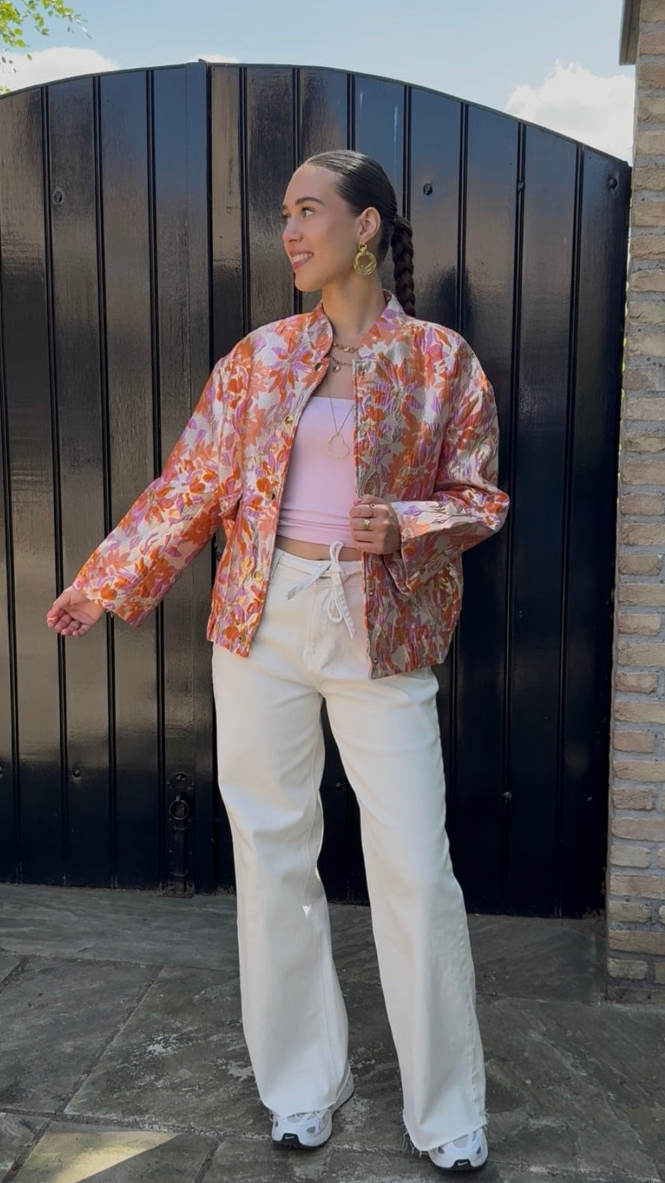Flower bomber jas - oranje paars