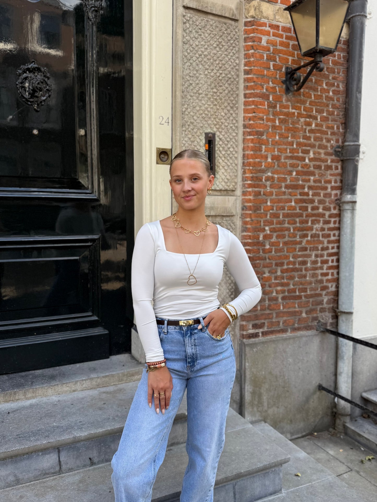 Basic top met vierkante hals - wit