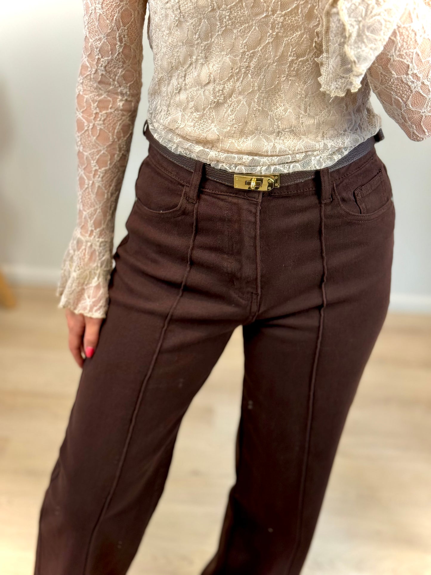 High waist - wide leg jeans - bruin