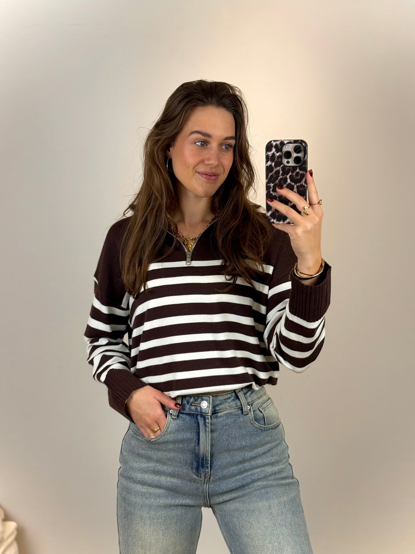 Zipper trui - bruin
