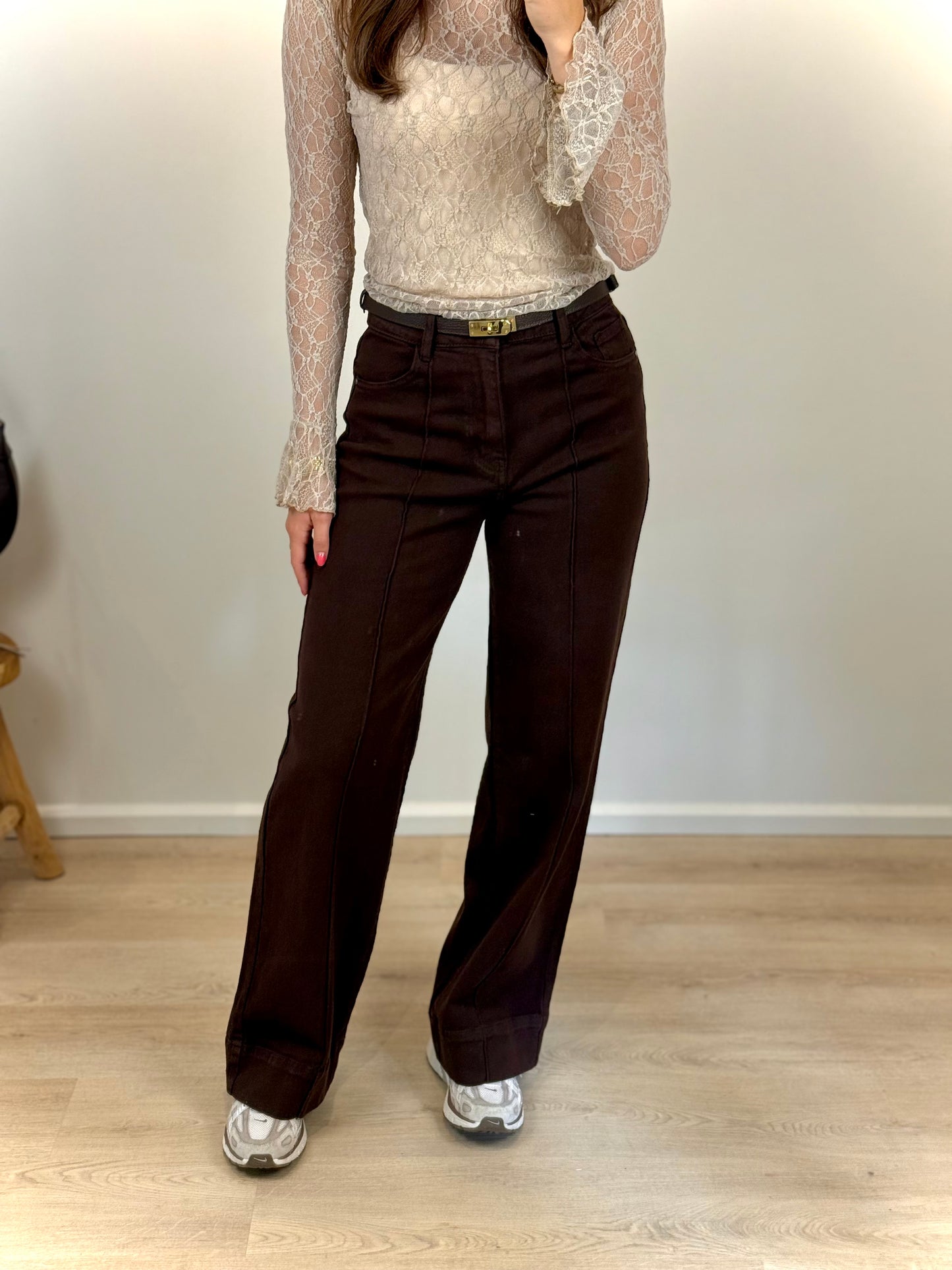 High waist - wide leg jeans - bruin