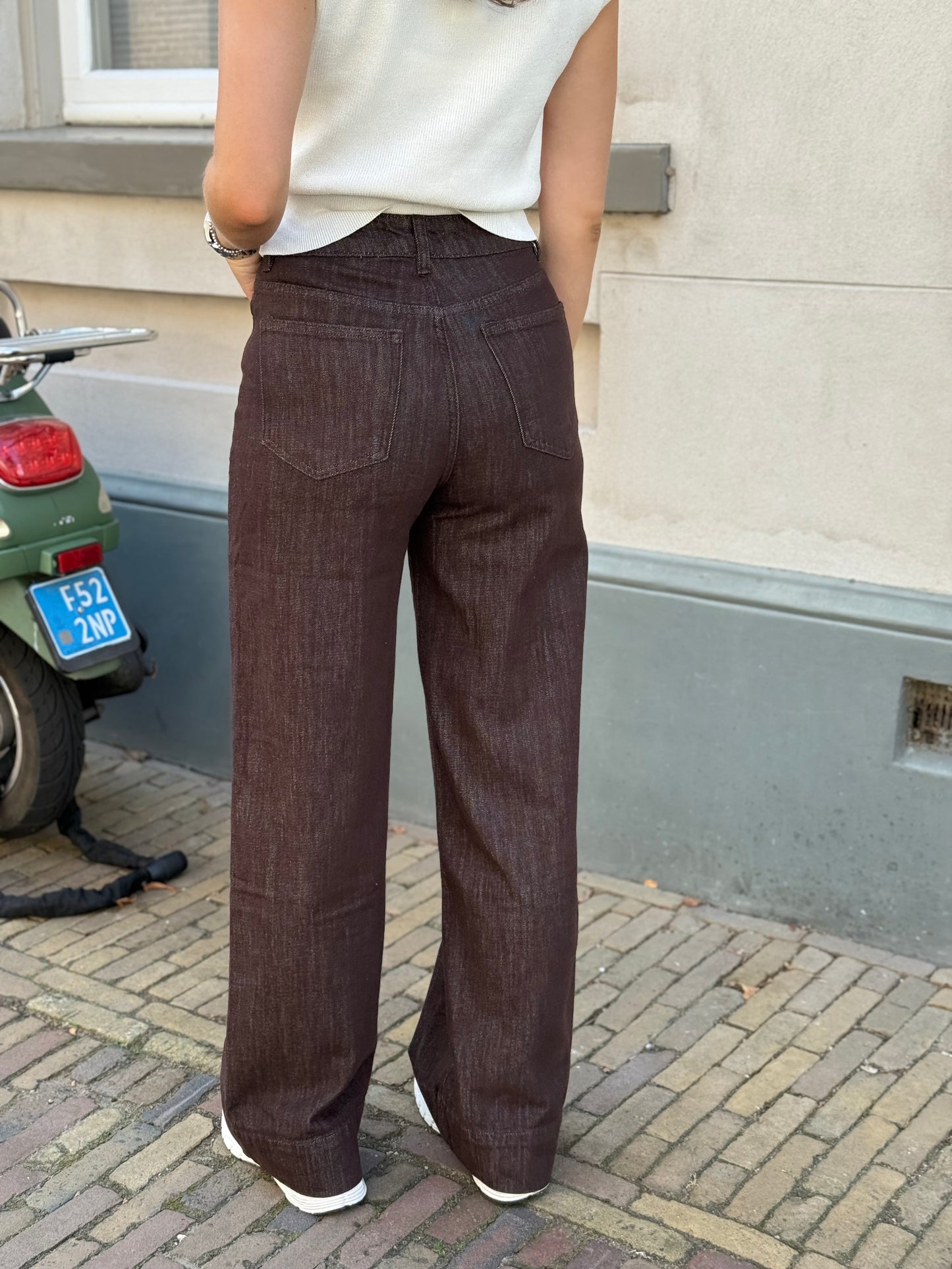 High waist - wide leg jeans - bruin
