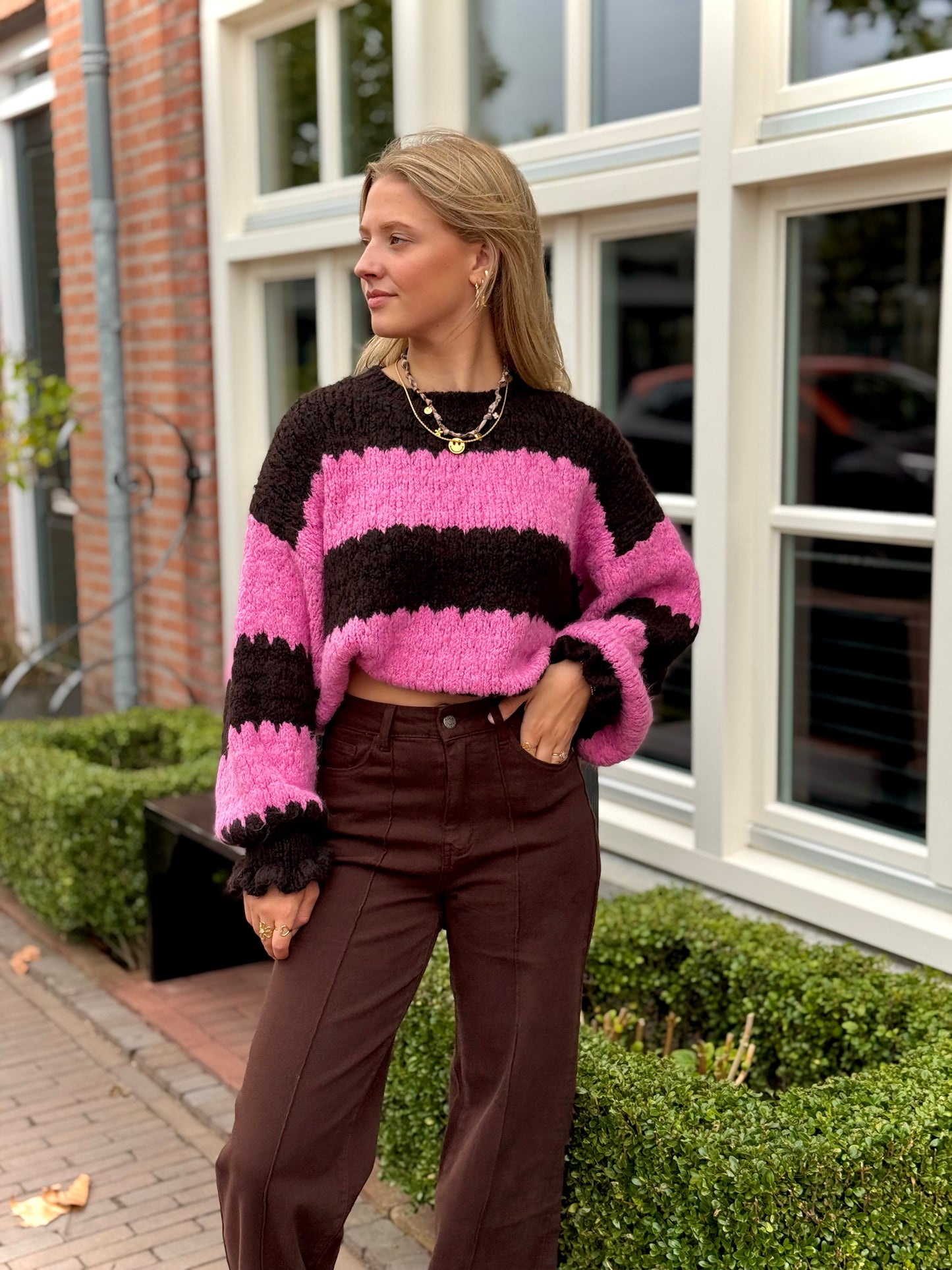 Gebreide trui - bruin roze