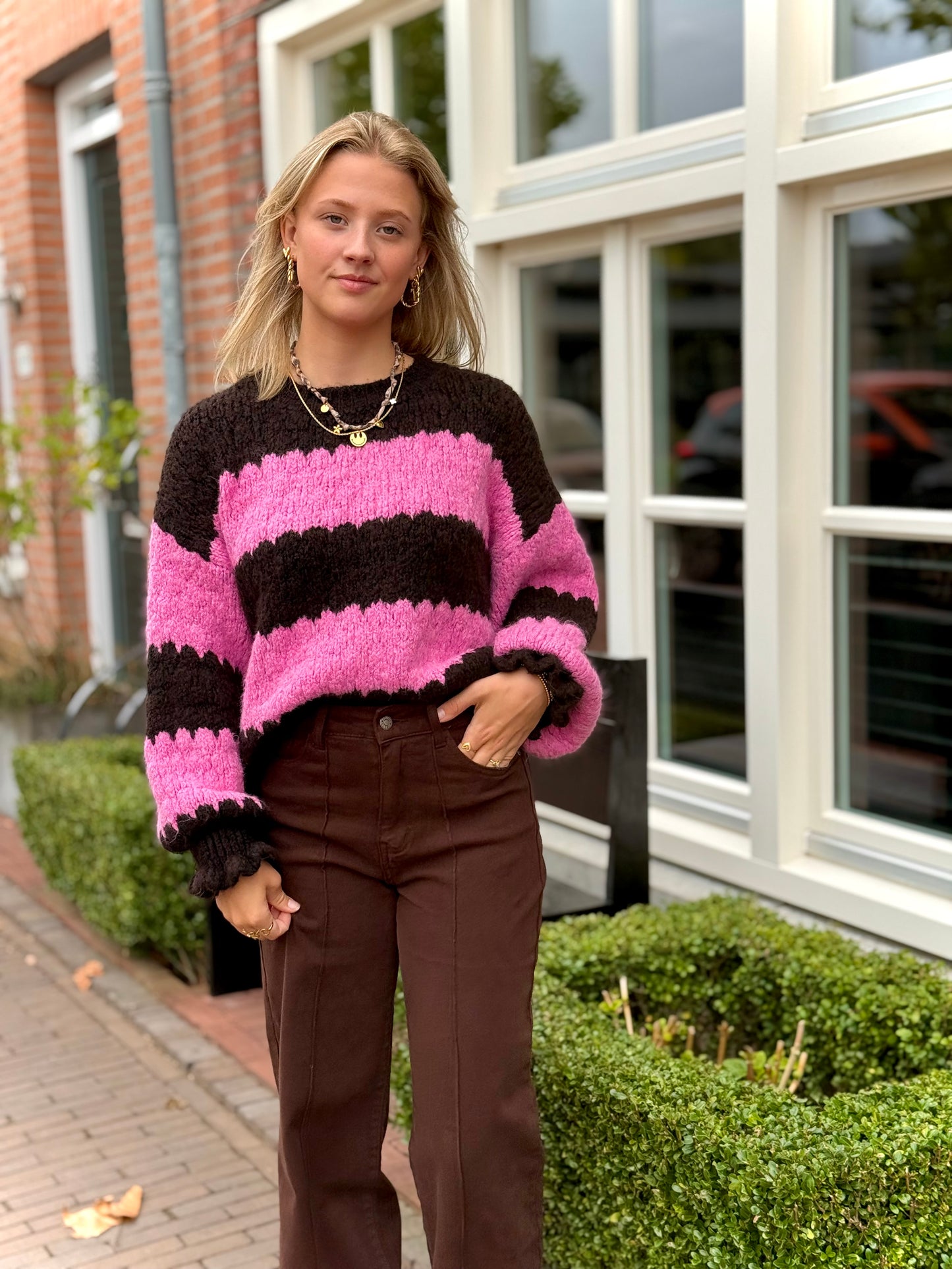 Gebreide trui - bruin roze