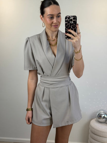 Blazer playsuit met ceintuur - beige