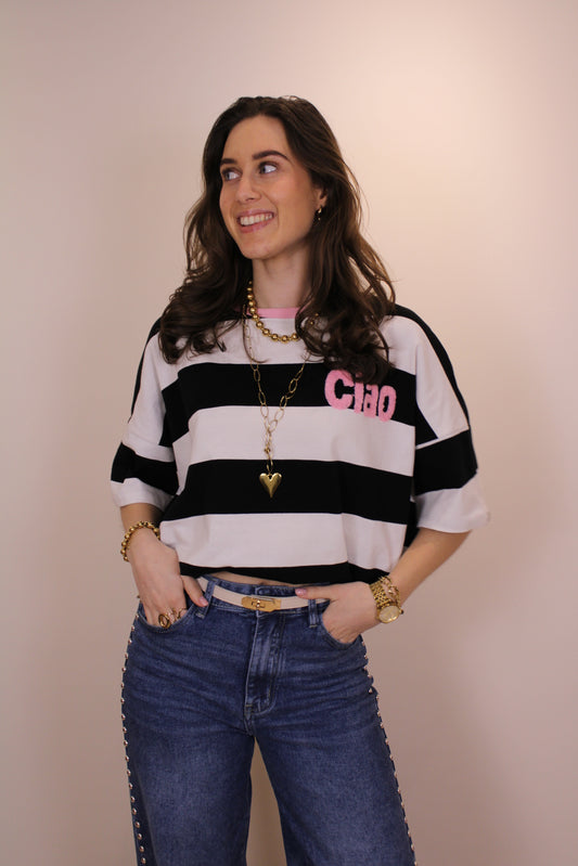 Gestreept shirt Ciao - zwart/wit/roze