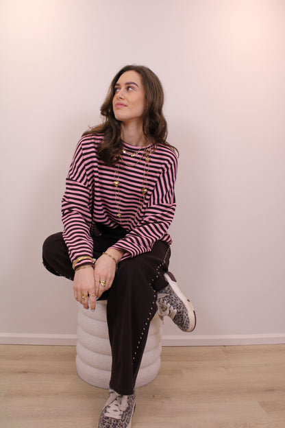 Gestreept shirt - bruin/roze