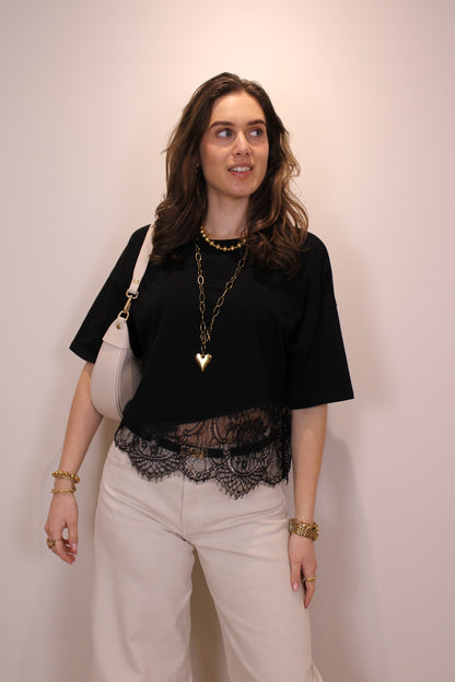 Shirt met kant - zwart