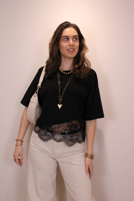 Shirt met kant - zwart