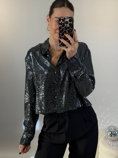 Pailletten blouse - zwart
