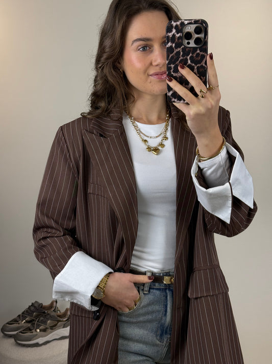 Oversized blazer met witte details - bruin
