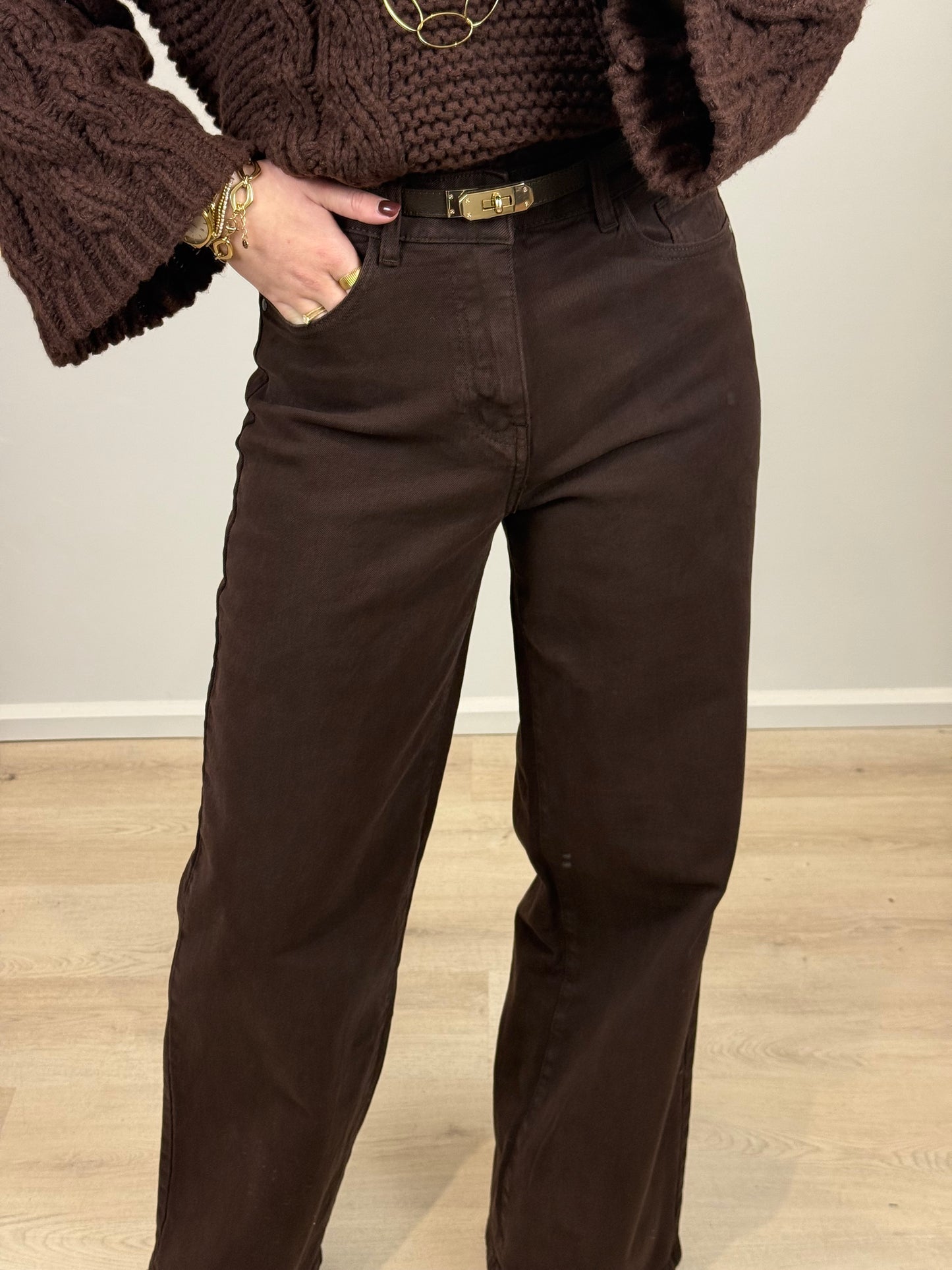 High waist - wide leg jeans - bruin