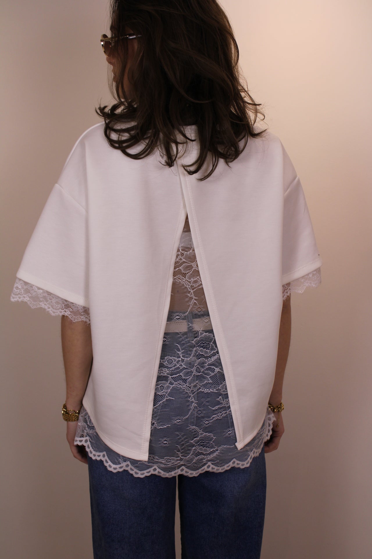 Split shirt met kant - wit
