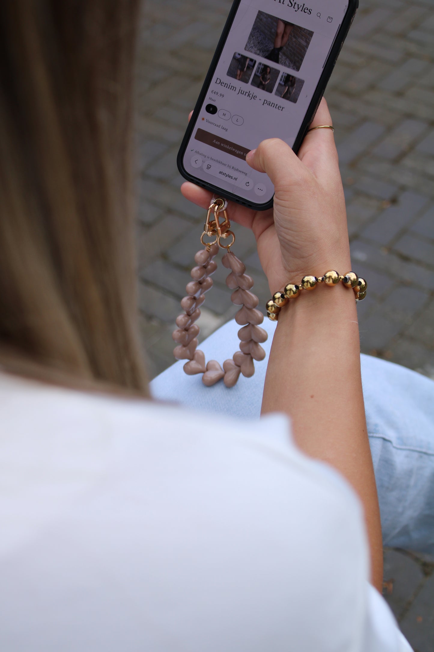 Telefoonkoord hartjes - beige - At Styles
