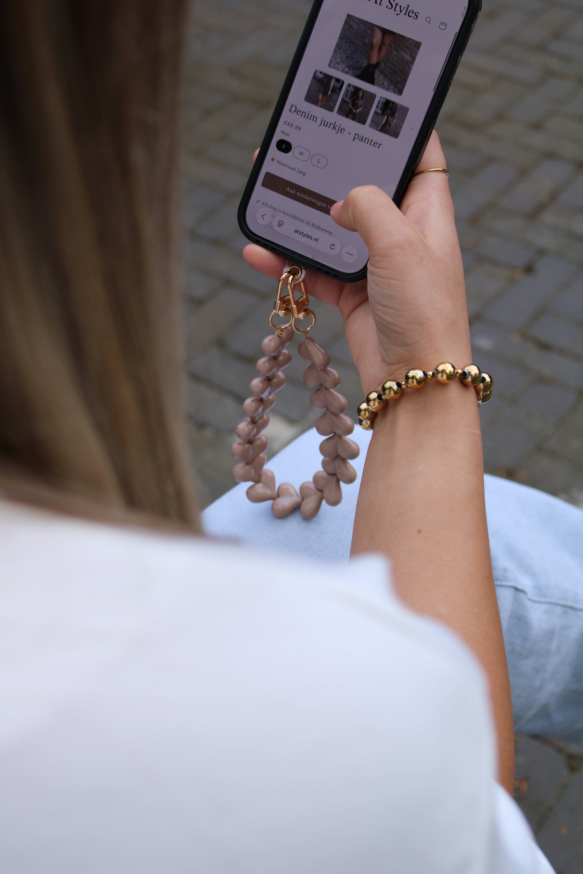 Telefoonkoord hartjes - beige - At Styles