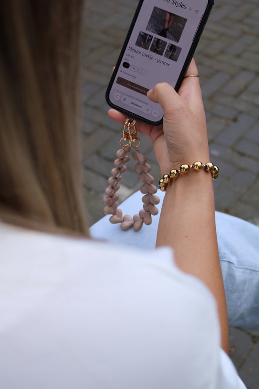 Telefoonkoord hartjes - beige - At Styles