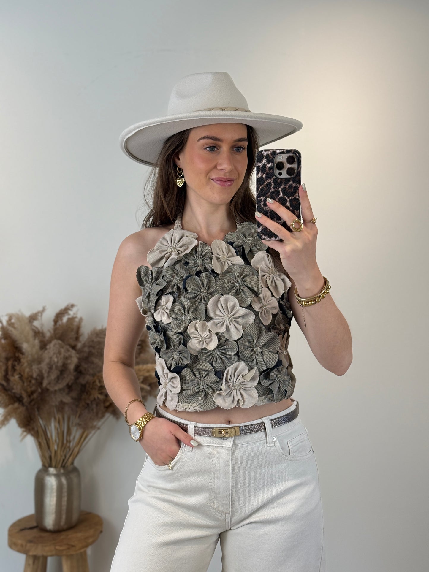 Handgemaakte bloemen halter top