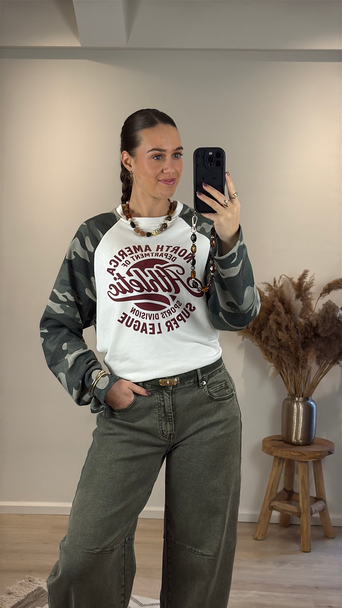 Camouflage longsleeve - wit rood