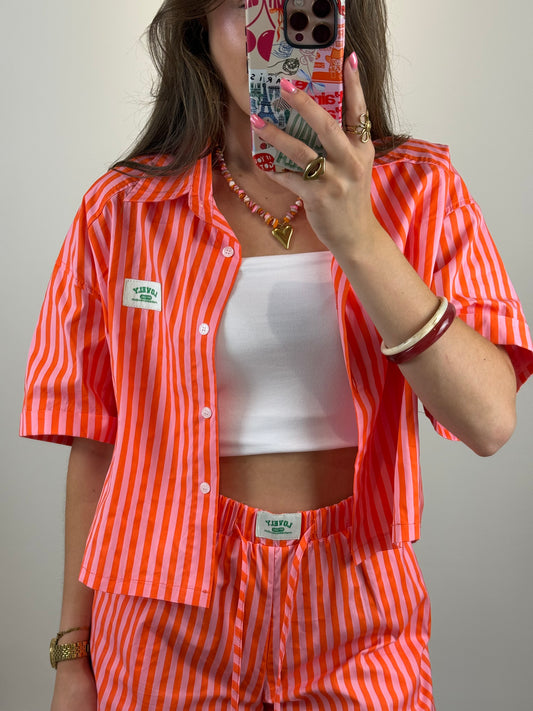 Gestreepte blouse - oranje roze
