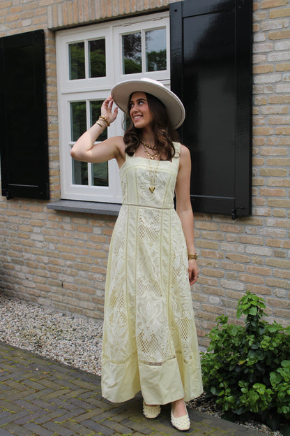 Kanten lange jurk - geel - At Styles